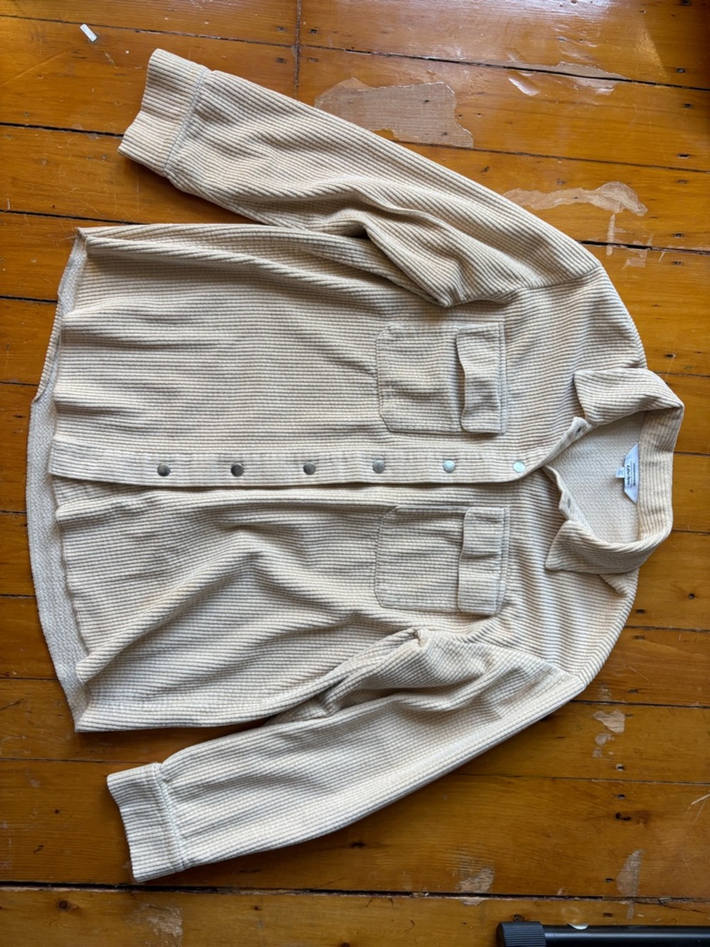 & Other Stories Cream Button-Down Ribbed Shirt Jacket